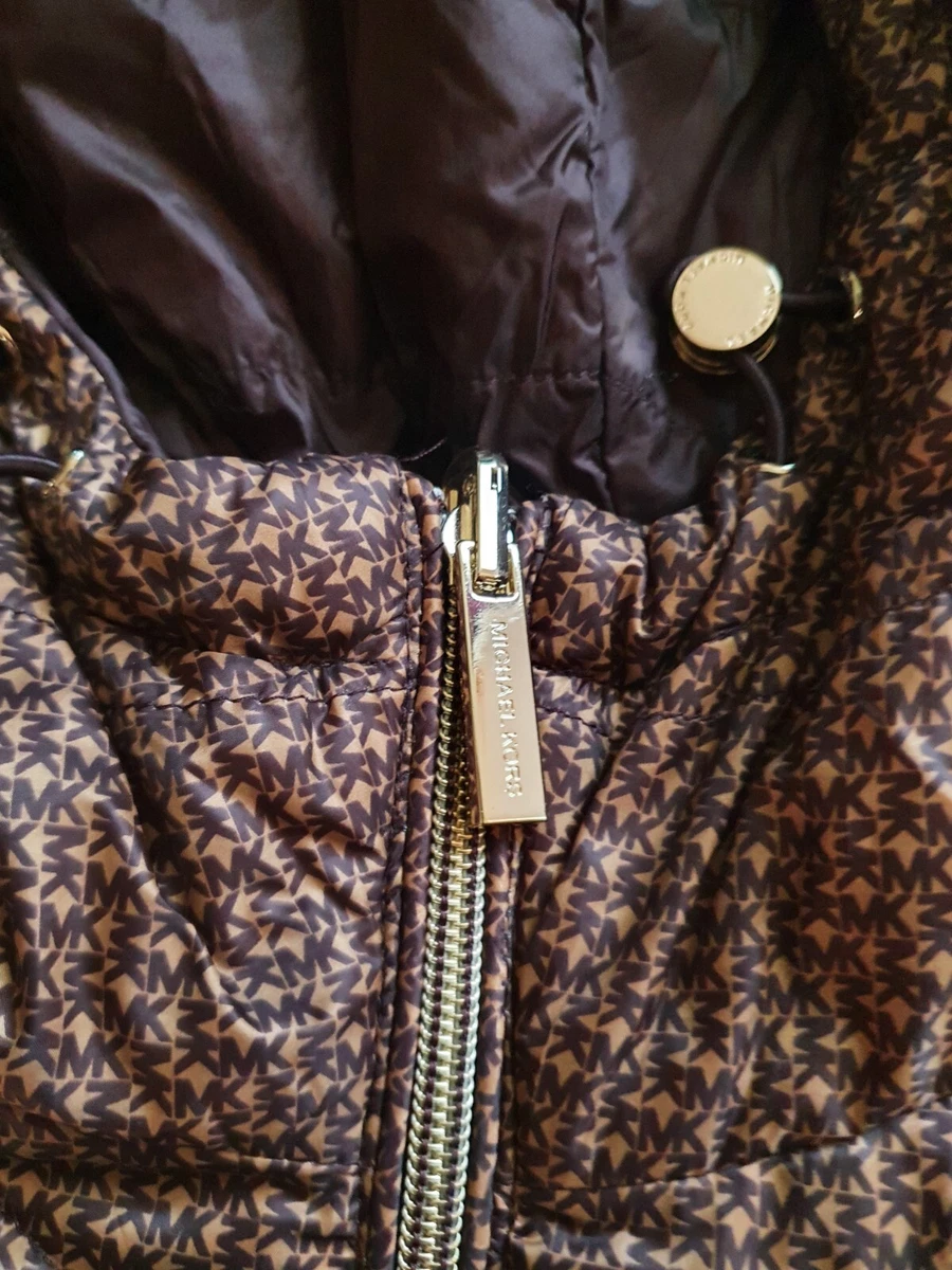 Michael Kors Jacket Womens Puffer Jacket Mk Logo Brown Hoodie Reversible