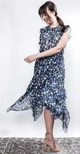 ULLA JOHNSON Caterina Garden Sheer Silk Floral Ruffle Midi Dress Blue Romantic 4