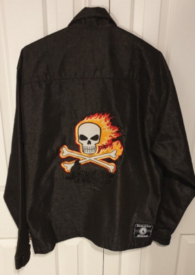 JOHNNY BLAZE Flamming Skull Heavy-Weight Cotton Blend Canvas Style Jacket Size L