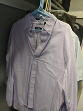 Chaps Dress Shirt Mens L Purple Regular Fit Essentials Wrinkle Free Button Down