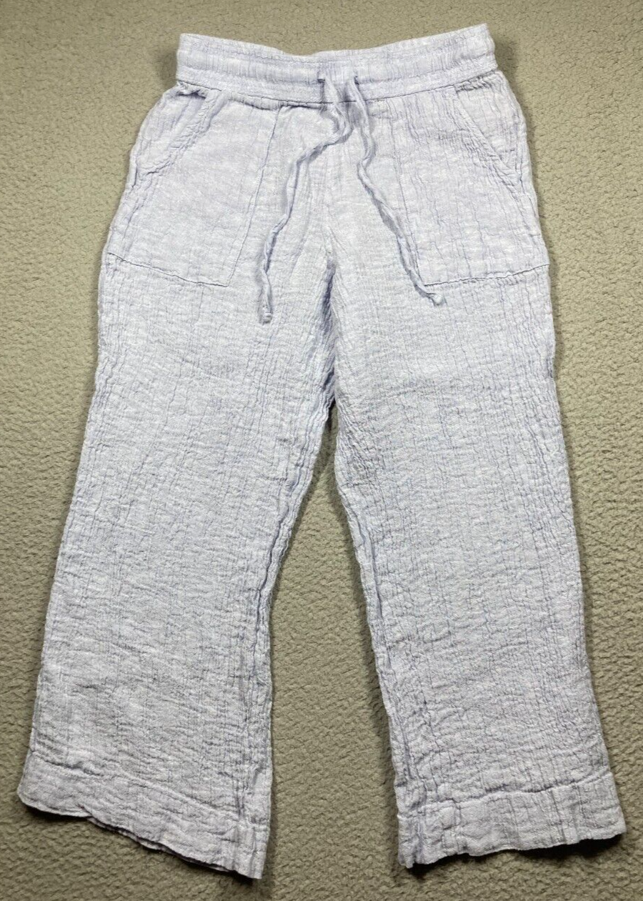 Sigrid Olsen Pants Women's Medium Blue Linen Straight Leg Crop Beachy Coastal