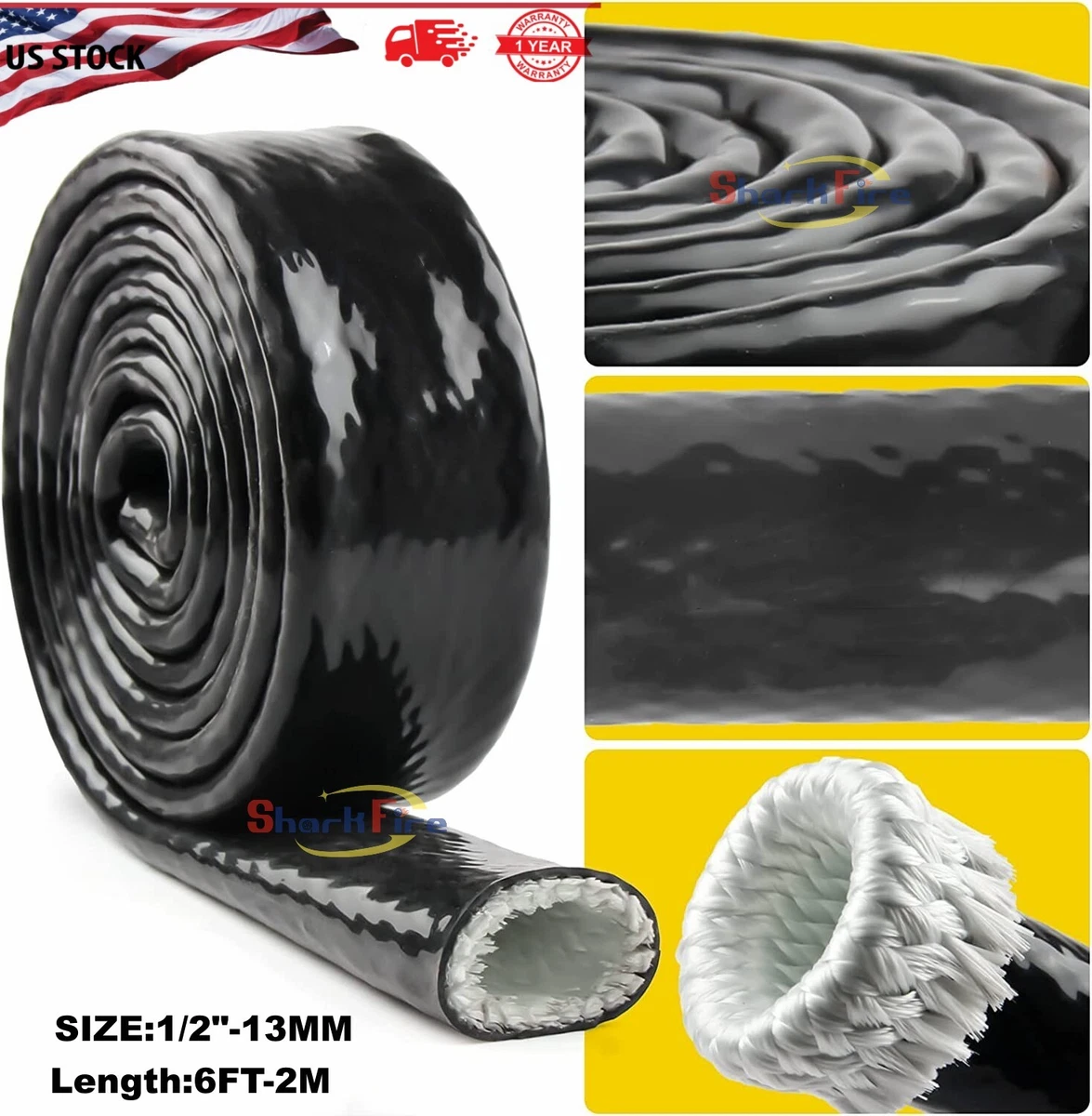 1/2u0026#034; ID Heat Shield Fireproof Silicone Rubber Coated Braided  Fiberglass BLACK | eBay