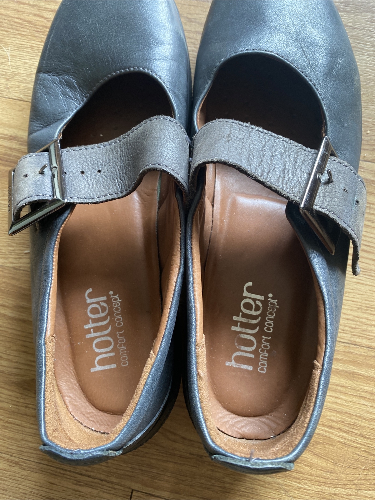 Womens HOTTER Shoes Size 4 Grey Leather Comfort shoes Mary Jane Style