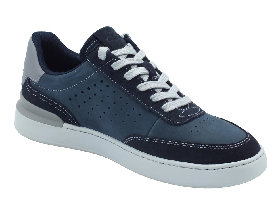 Clarks Courtlite Run Navy Nubuck Sneakers Sportive per Uomo in nabuk e pelle blu - Immagine 2 di 3