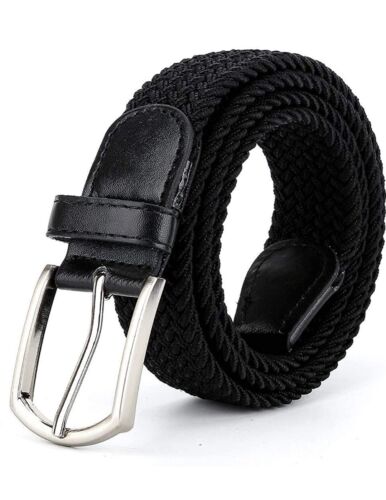 Braided Elastic Belt Stretch Woven Belt Jeans Unisex Casual Steel Buckle - Picture 1 of 6