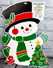 Vintage 1983 Die Cut SNOW MAN 10-1/2" x 13-3/4" Christmas Wall Hanging