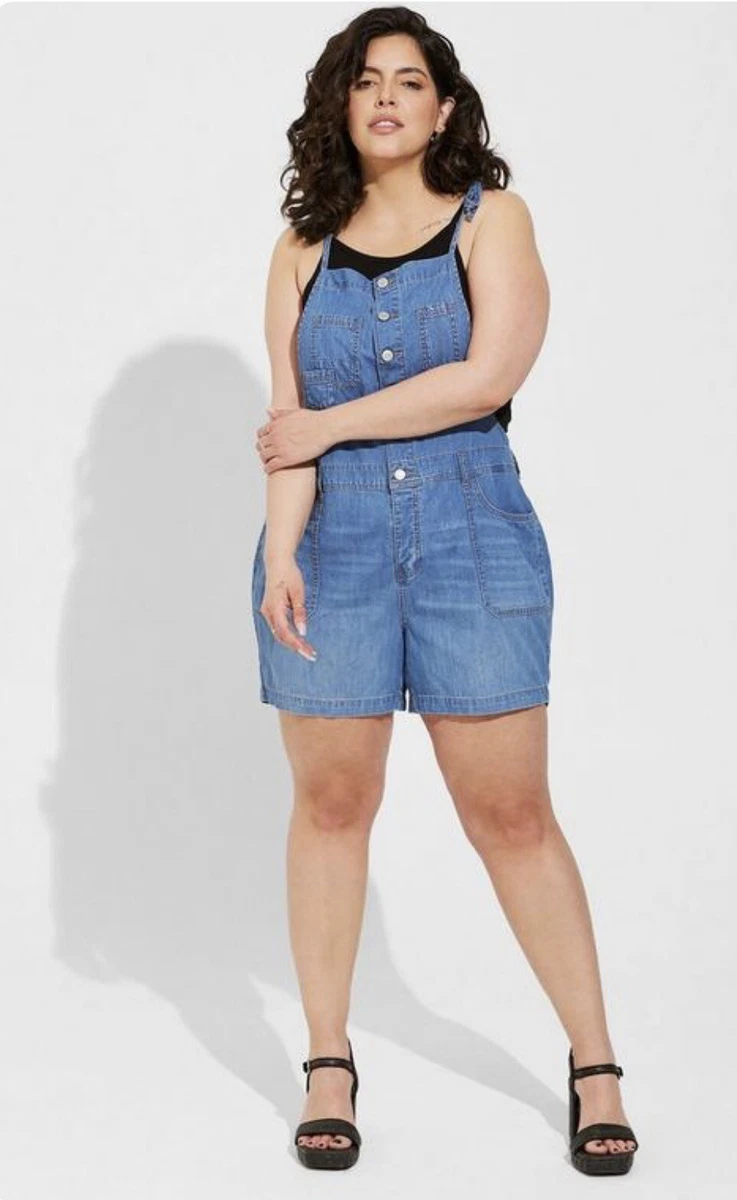 Torrid 5 Inch Lightweight Denim Shortall Overalls Size Large NWOT