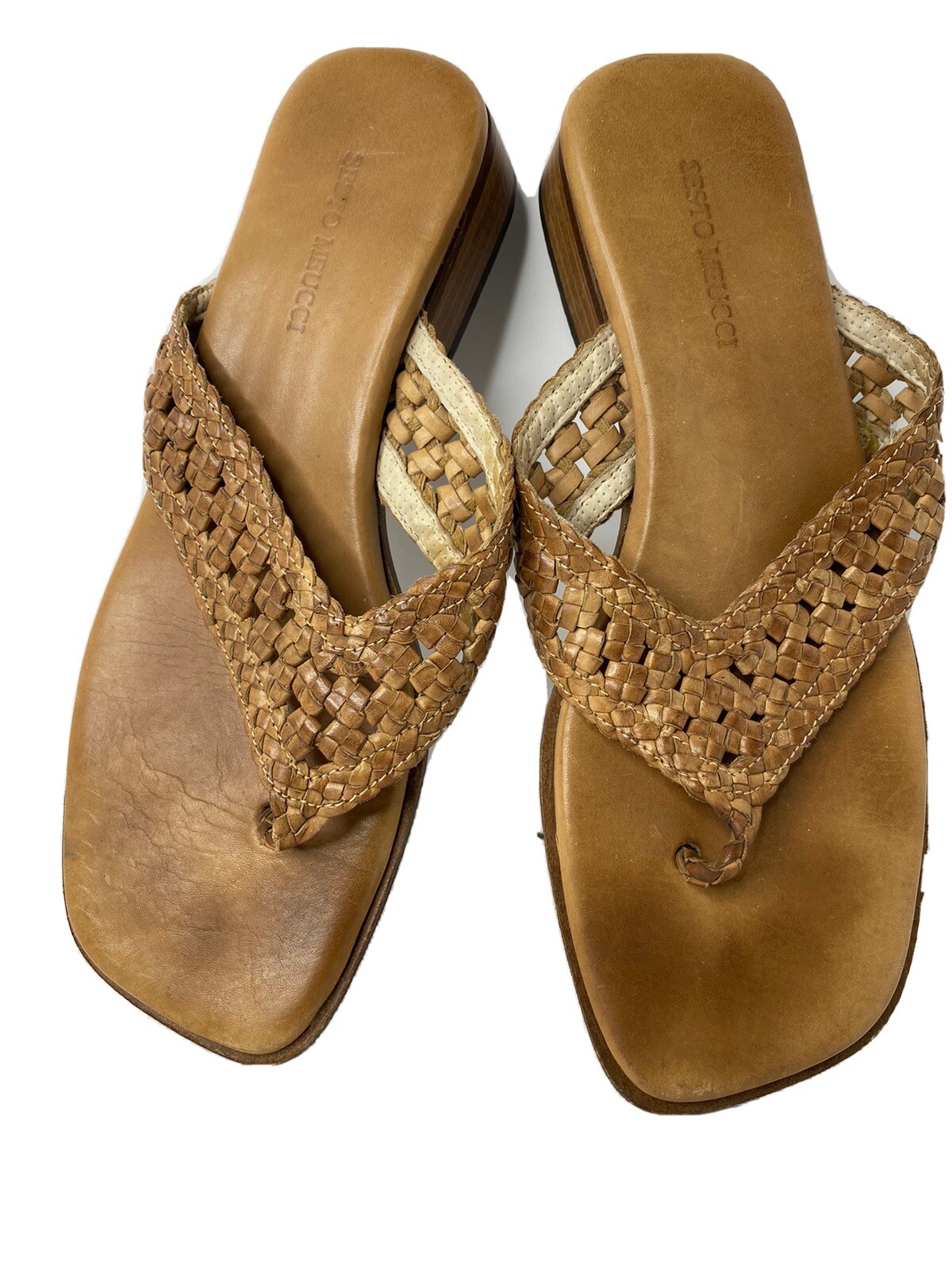 Sesto Meucci Made In Italy Brown Leather Heeled Sandals 8M | eBay