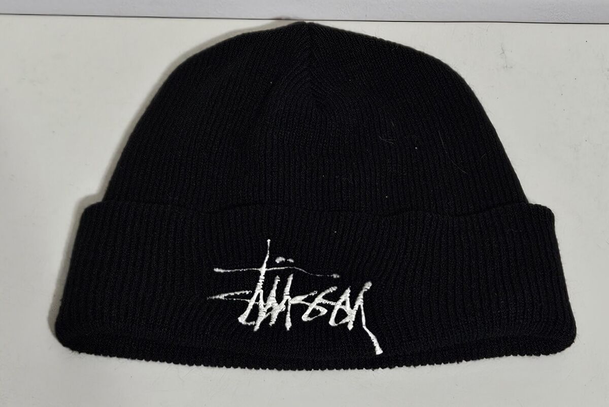 Vintage Stussy Beanie 90's Black Large Logo Cursive Scribble Vintage Stussy Beanie 90's Black Large Logo Cursive Scribble