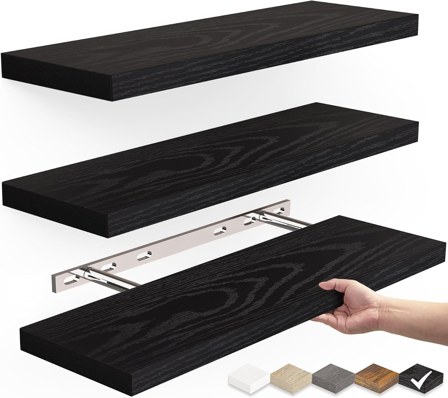 BAYKA Floating Shelves Wall Mounted Rustic Wood Shelves for Bathroom - Bedroom