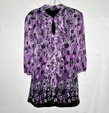 Blusa túnica boho blusa con volantes florales morada negra talla Lg Style & Co para mujer