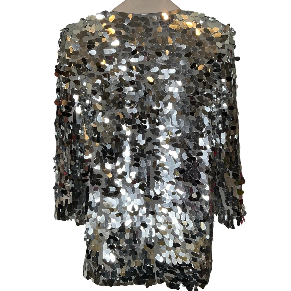 Блейзер женский ASOS DESIGN серебристый с блестками украшенный открытой передней частью размер 6 увеличенный - Изображение 3 из 4