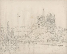Limburg Cathedral Germany - Antique Pencil Drawing - 19th Century - Grand Tour
