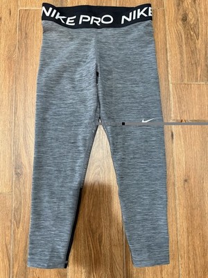 Nike Pro Dri-FIT crop Leggings Women's M Regular Gray Black Solid Knit Logo