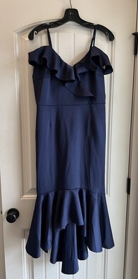 VENUS Women s Size US L Ruffle Midi Fit N Flare Navy Dress New