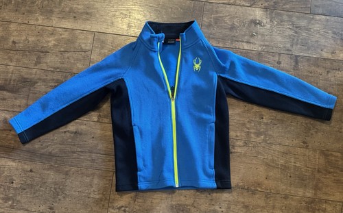 Spyder Kids Full Zip Fleece Jacket Blue Black Lime Green Youth Size 8 S 7/8