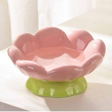 Pet Bowl Food Dish Tulip Shape Cute AntiSlip Sturdy Shallow Wide Bowl Feeder On