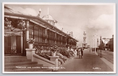 RPPC Herne Bay Promenade Central Bandstand Clock Tower Kent 1930s Valentine