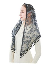Triangle Catholic Church Veils Floral Lace Scarf Mass Mantilla Chapel Black