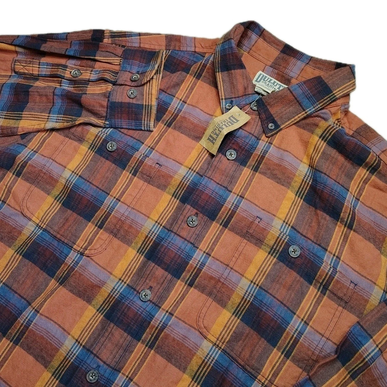 Duluth Trading Co Shirt Mens 2XL Orange Plaid Free Swingin Flannel Relaxed NWT