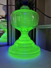Uranium Glass 9” Oil Lamp Converted To Electric Wedding Scroll
