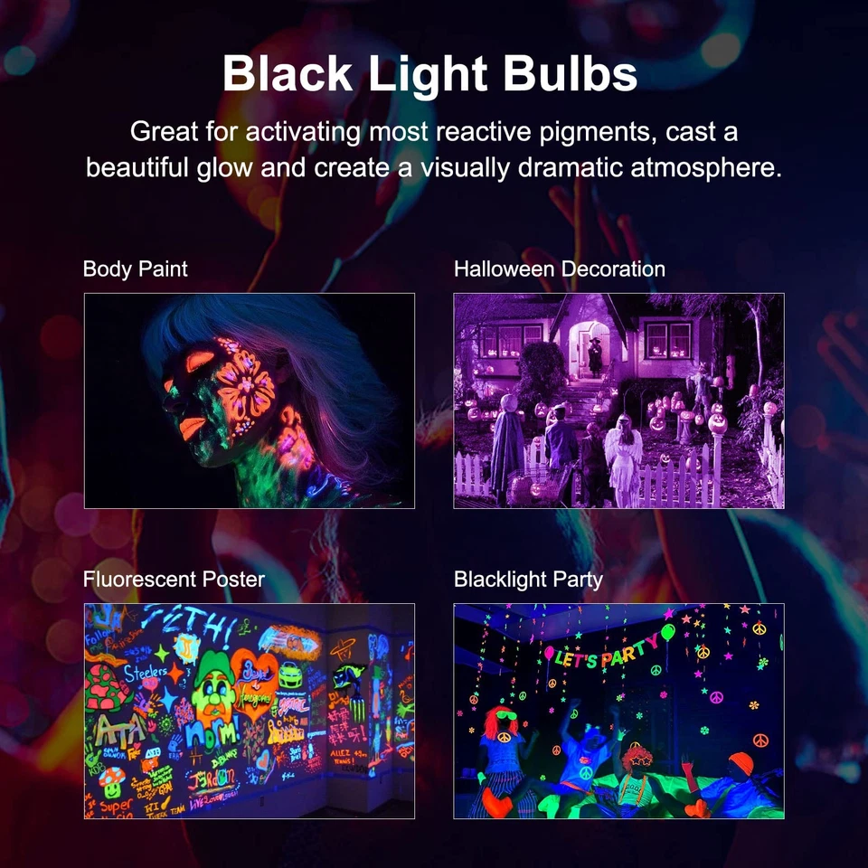 2 Pack Par38 Black Light Bulbs Outdoor,20W Black Flood Light Replace to 200W,... - Image 2 of 4