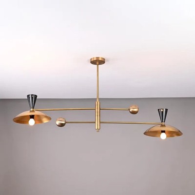 Diabolo 4-Light Brass Chandelier   Mid-Century Modern Ceiling Light, Custom Fini