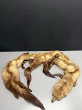 VINTAGE MINK FUR STOLE WRAP 3 PELTS FULL BODY SCARF CLIP CLOSURE BROWN 59