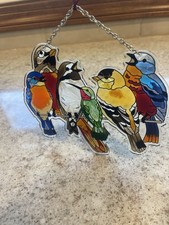 Birds Suncatcher Stained Glass Window Hanging Window Decor w/ Chain