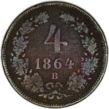 AUSTRIA coin 4 Kreuzer 1864 B Fine