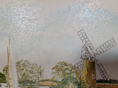 Oil Painting Framed Vintage Sailing on the Norfolk Broads? On Board 34x24.5cm - Picture 13 of 15