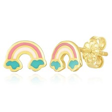 Kids 14K Gold Colorful Rainbow Butterfly Back Stud Earrings 5.7mm