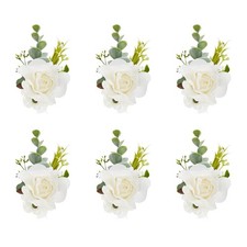 Meldel White Ivory Rose Wrist Corsage, Set of 6, Wedding Bridal Flower Corsag...