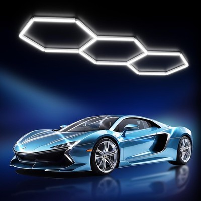 Hexagon Garage Lights,16Pack 128W Garage Hexagon Lights,3 Grids 6500K Super B...