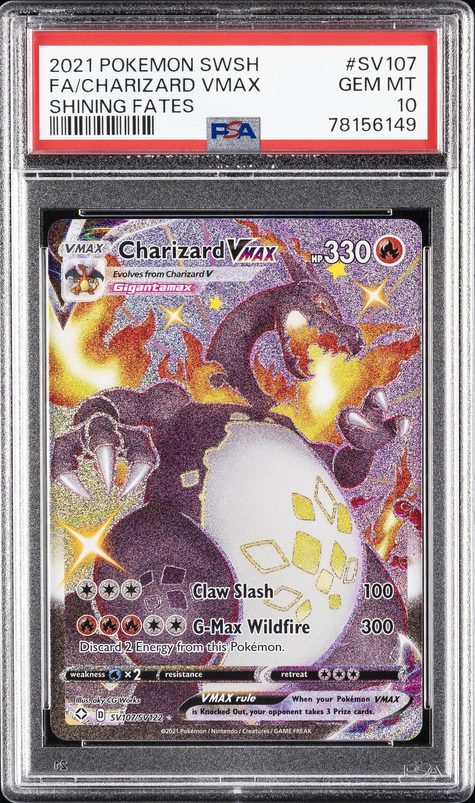 2021 POKEMON SWORD & SHIELD SHINING FATES #SV107 FULL ART/CHARIZARD VMAX PSA 10