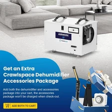 BaseAire 113 Pints Crawlspace Dehumidifier, Up to 1200 Sq Ft+Accessories Package