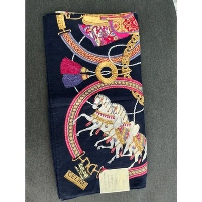 Celine Paris Rare Blue Red Pink & White Royal Scarf 23x23 Large Collection NWT