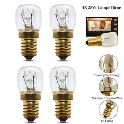 4X E14 25W Lampe Birne Warm Herd Backofen bis 300° Grad C 25W 25mm Durchmesser