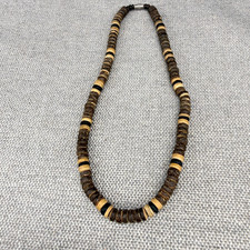 Vintage Mens Necklace Puka Shells Brown Surfer Beach Wear 17 Inches Barrel Clasp