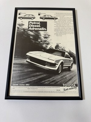 GERAHMT Original 1985 MK1 Toyota MR2 weiß Magazin Werbung Poster Man Cave Retro