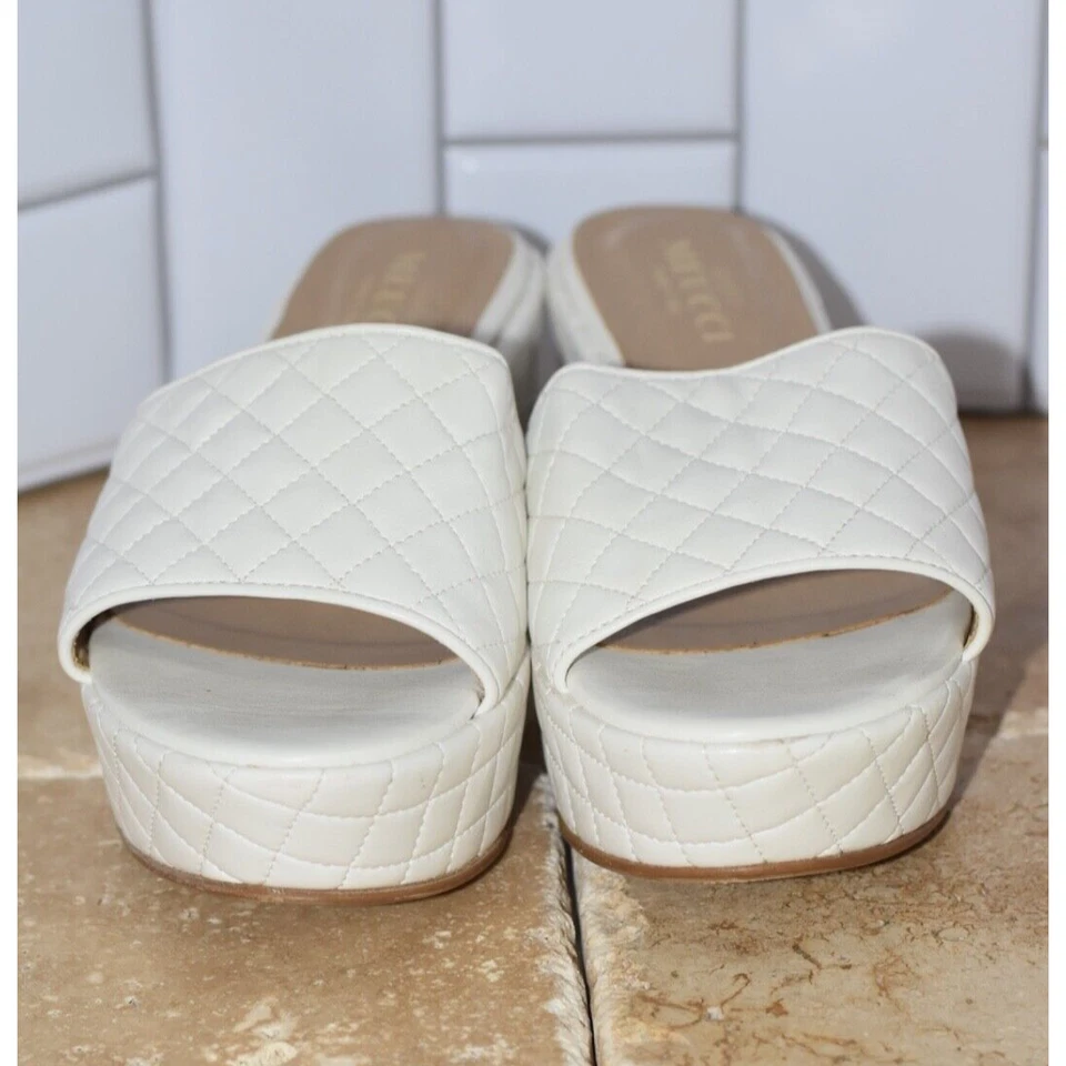 Sesto Meucci White Quilted Leather Platform Wedge Sandal Slide Heels 9M - Image 4 of 4