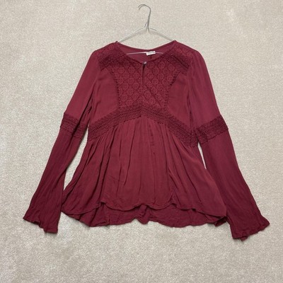 Hollister Bluse Damen klein rot Spitze Tunika Boho Bella Schwan Y2K Top