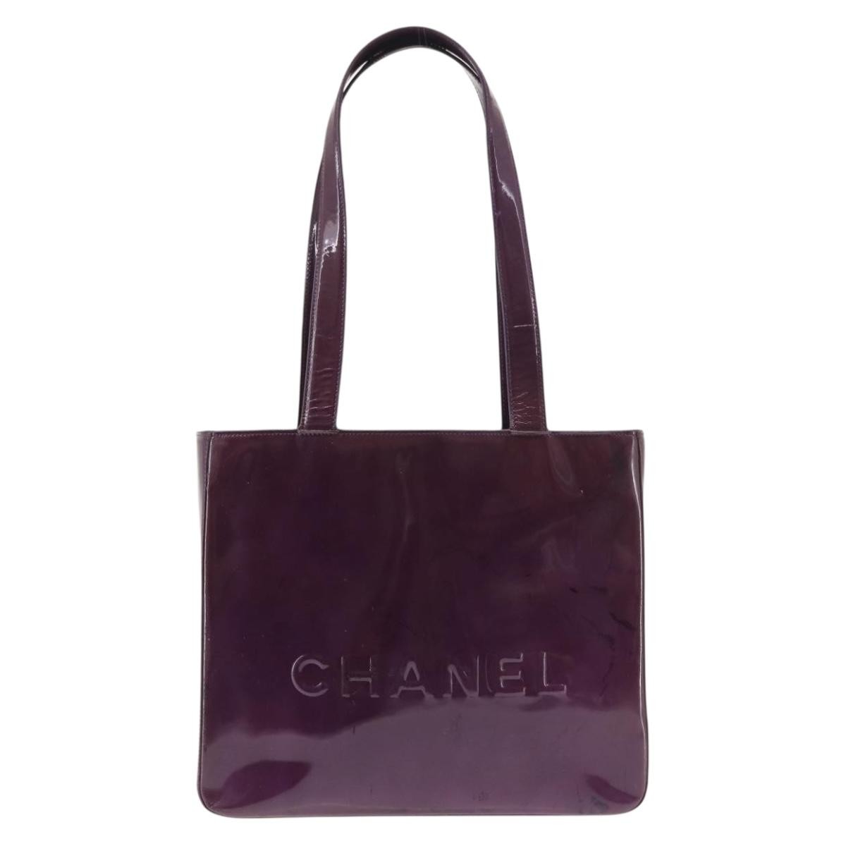 CHANEL Tote Bag Patent leather Purple Gold CC Auth bs29957 | eBay