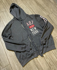 Aeropostale A87 Aero New York Logo Graphic Full Zip Fleece Hoodie Gray XL
