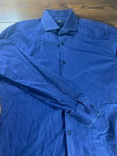 BOSS Hugo Slim Fit Cotton Men Shirt Navy Blue Polka Dot Dress Size 41 16