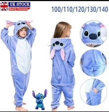 Kids Blue Stitch Cartoon Animal Pajamas Sleepwear Party Cosplay Costume Suit NEW
