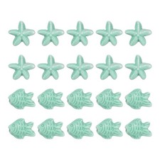 20 Pcs Fish Starfish Porcelain Beads, 8 mm Ceramic Handmade Beads, Cyan