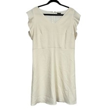 Ann Taylor Cream Flutter Sleeve Sheath Dress Womens 14 Light Academia Mini