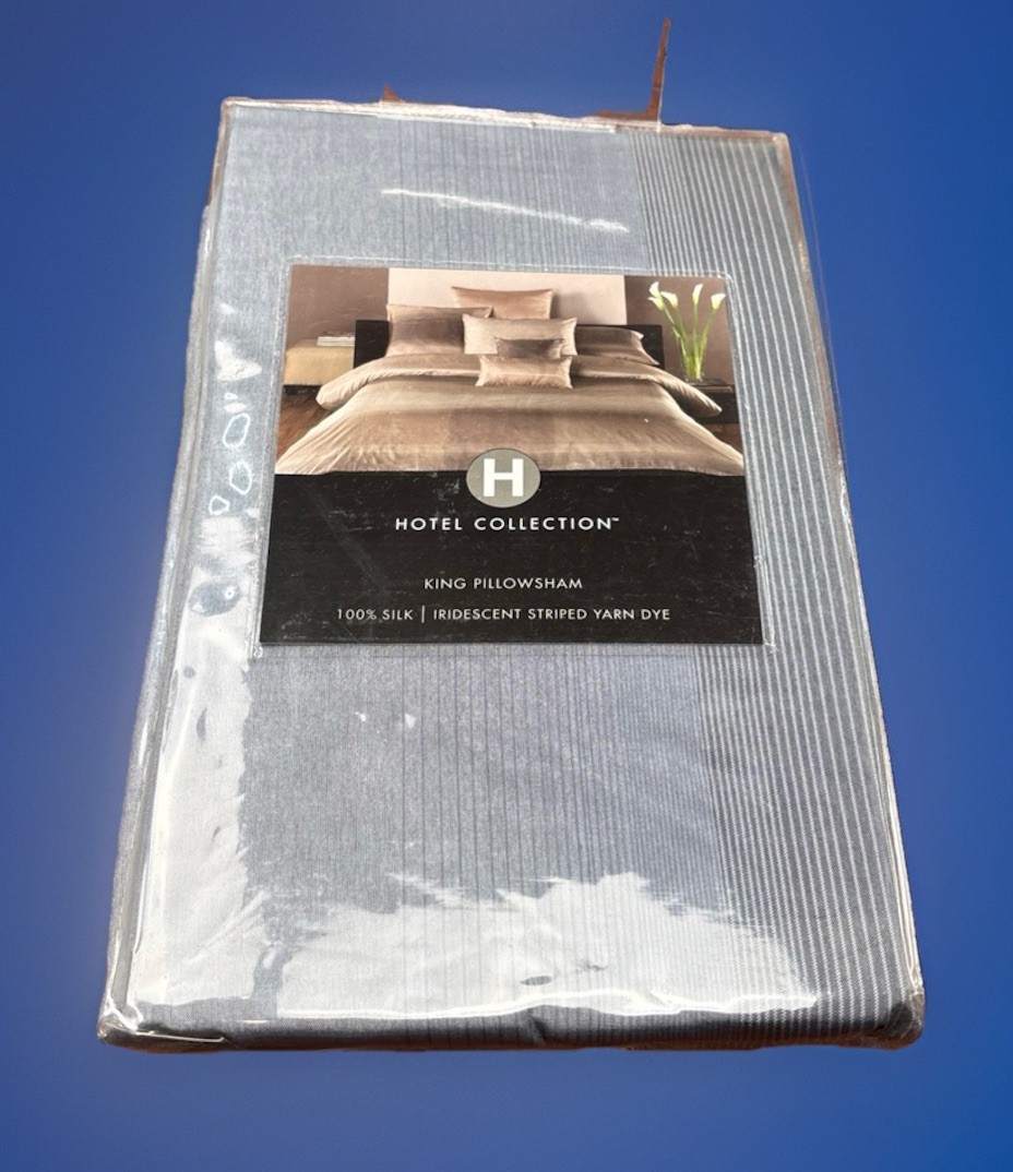 Hotel Collection  KING Sham GRAY Iridescent Striped Silk