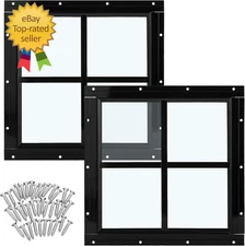 2 Pack 12'' X 12'' Black Flush Mount Shed Window with Tempered Glass Household W